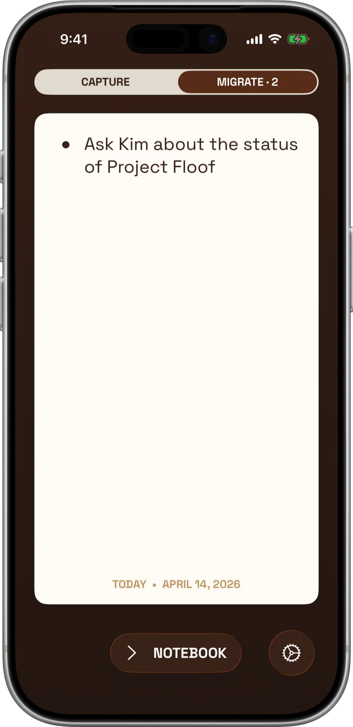 Migrate screen — one card at a time